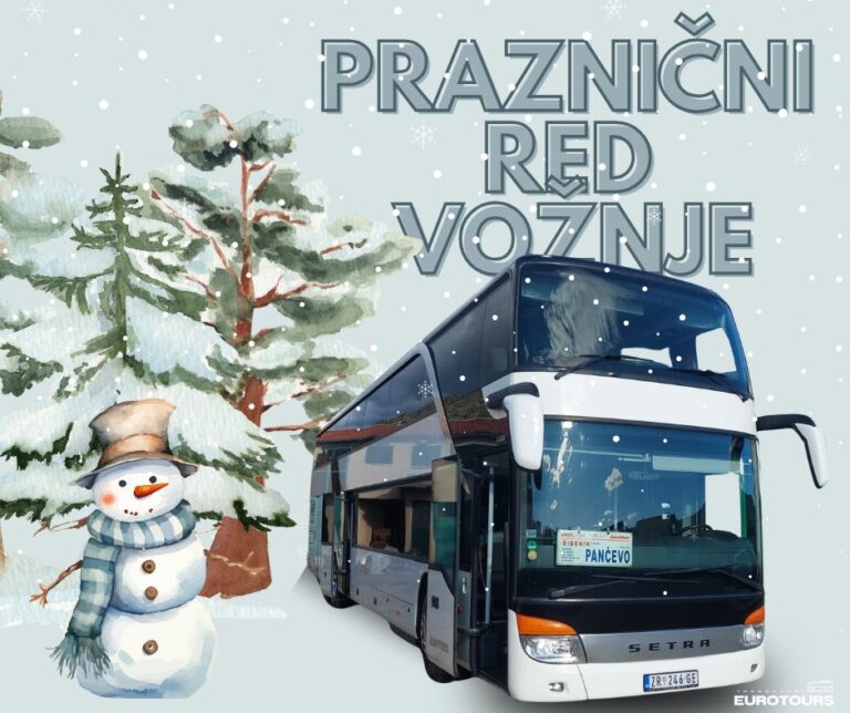 Autobus, nacrtan dema-mraz i jelke sa natpisom praznični red vožnje.